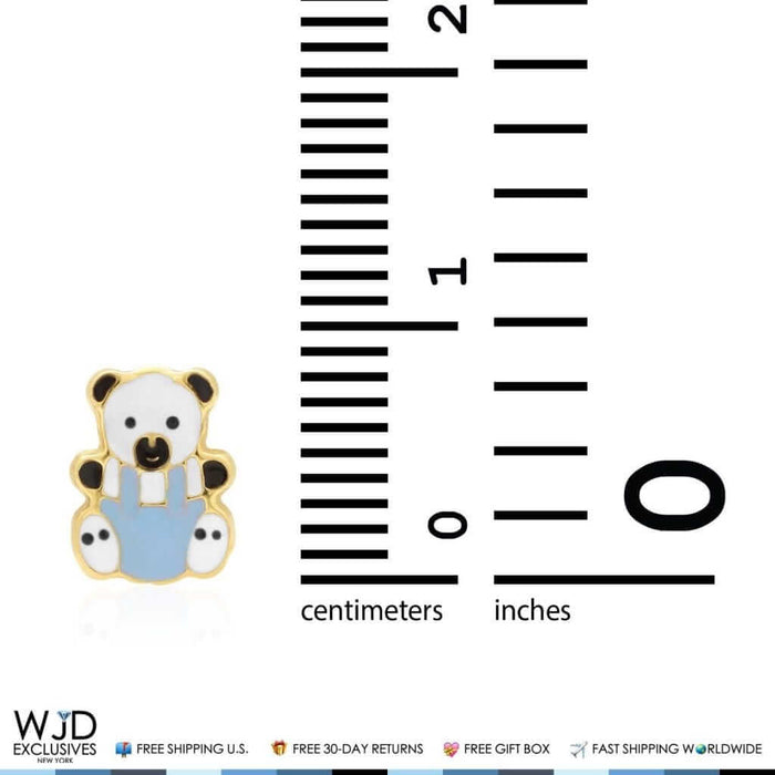 14K Yellow Gold Enamel Panda Bear Baby Screw Back Stud Kid Earrings