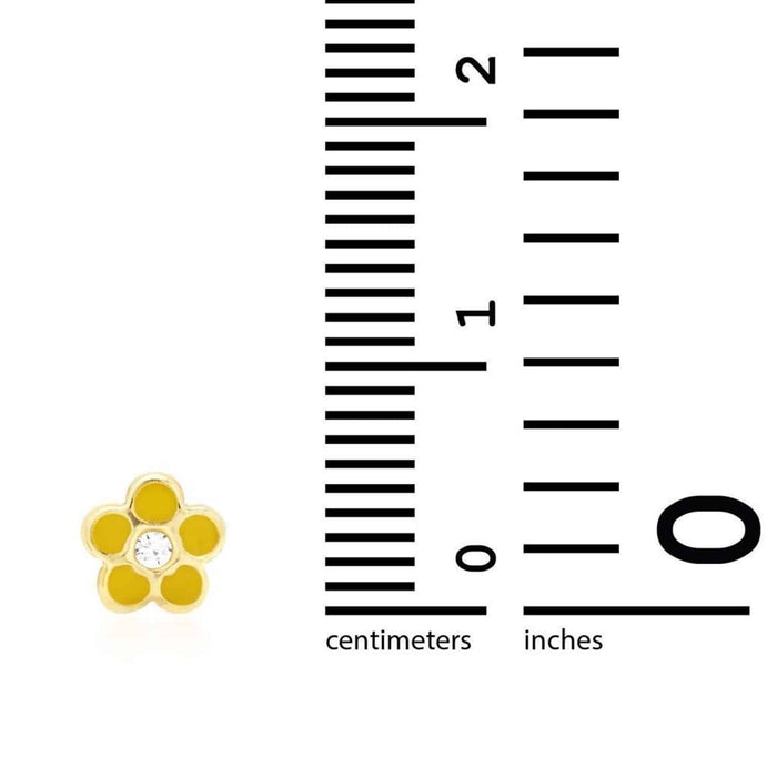 Kids 14K Gold Red Blue Green Pink Purple Yellow Zircon Flower Stud Earrings