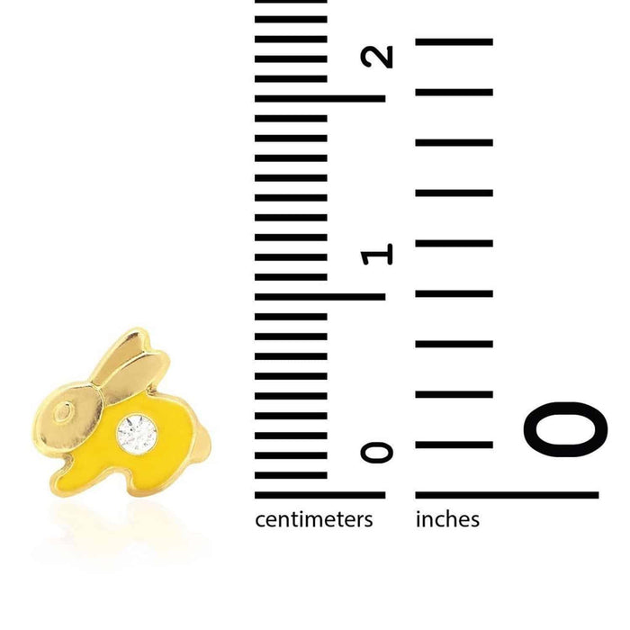 Kids 14K Gold CZ Enamel Rabbit Stud Earrings