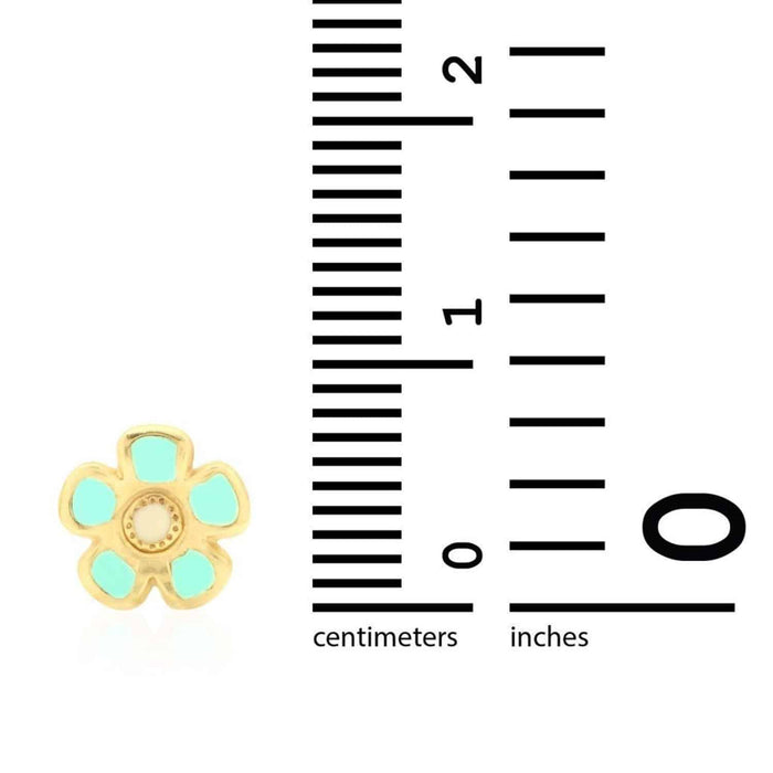 Kids 14K Gold White Pink Blue Green Red Purple Yellow Flower Stud Earrings