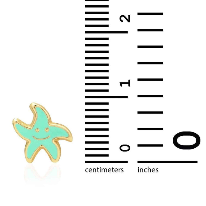 Kids 14K Yellow Gold Blue Pink Red Green Enamel Starfish Stud Earrings