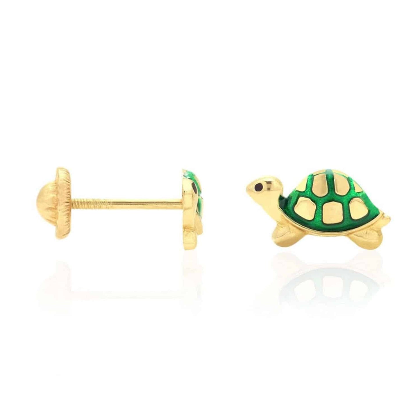 14K Yellow Gold Green Pink Red Blue Enamel Turtle Baby Screw Back Stud Earrings