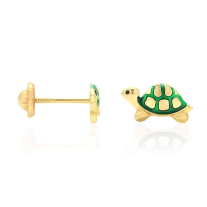 14K Yellow Gold Green Pink Red Blue Enamel Turtle Baby Screw Back Stud Earrings