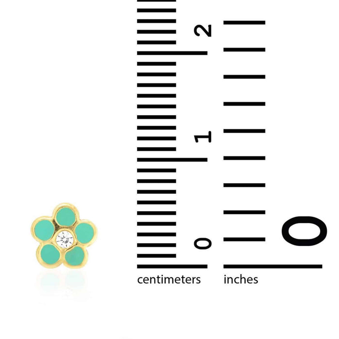 Kids 14K Gold Red Blue Green Pink Purple Yellow Zircon Flower Stud Earrings