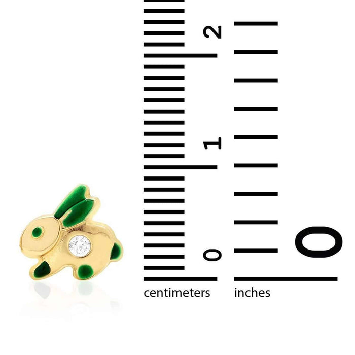 Kids 14K Gold CZ Enamel Rabbit Stud Earrings