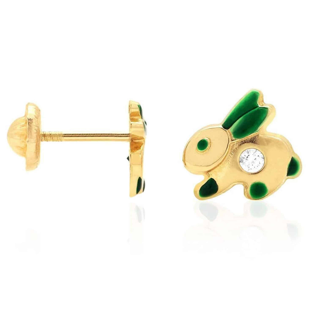 Kids 14K Gold CZ Enamel Rabbit Stud Earrings