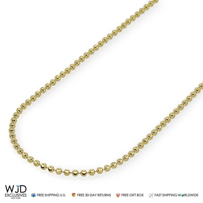 14K Yellow Gold Half Moon-Cut 2mm Bead Ball Chain (Hollow) 20"-28"