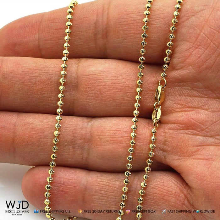 14K Yellow Gold Moon-Cut 3mm Bead Ball Chain (Hollow) 22"-30"