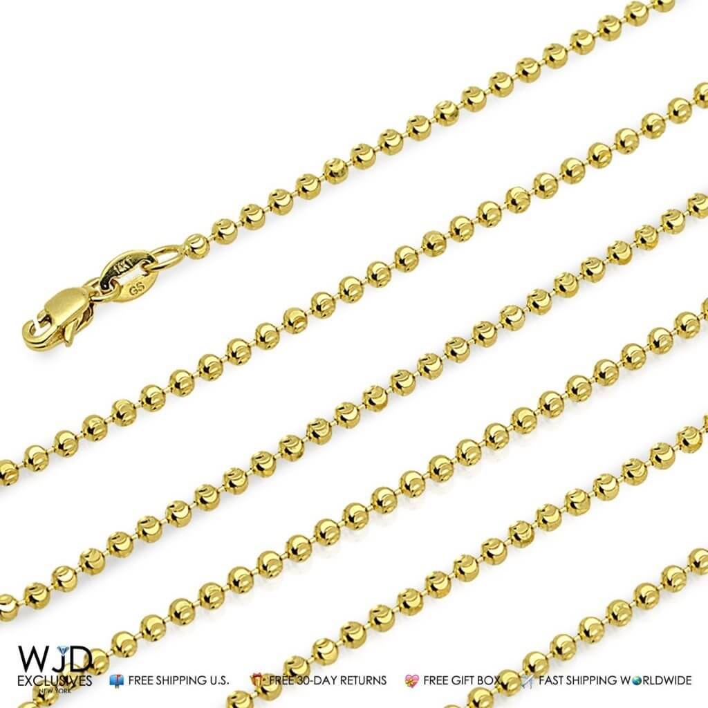 14K Yellow Gold Moon-Cut 3mm Bead Ball Chain (Hollow) 22"-30"