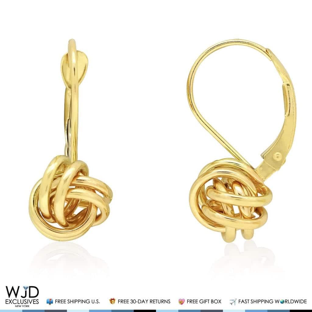 14K Yellow Gold White Gold Love Knot Lever Back Earrings 8mm