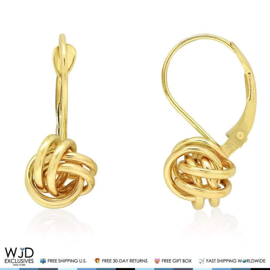 14K Yellow Gold White Gold Love Knot Lever Back Earrings 8mm