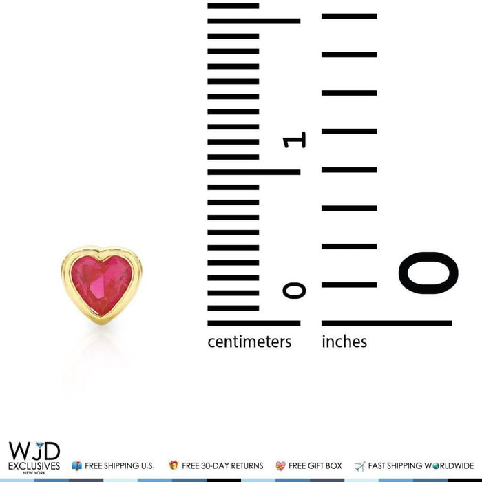 14K Yellow Gold Heart Bezel Simulated Ruby Screw Back Stud Earrings 4mm