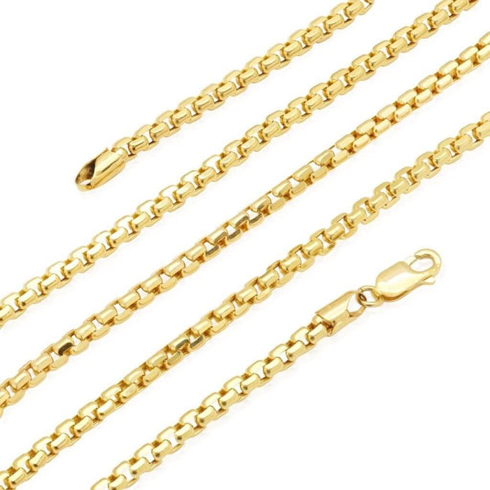 14K Yellow Gold 3.5mm Round Box Chain (Solid Links) 20"-30"