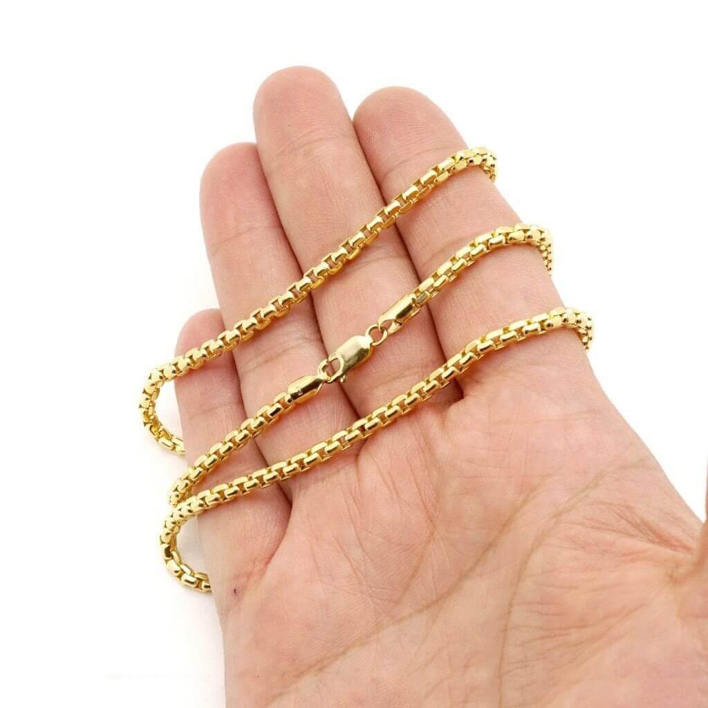 14K Yellow Gold 3.5mm Round Box Chain (Solid Links) 20"-30"