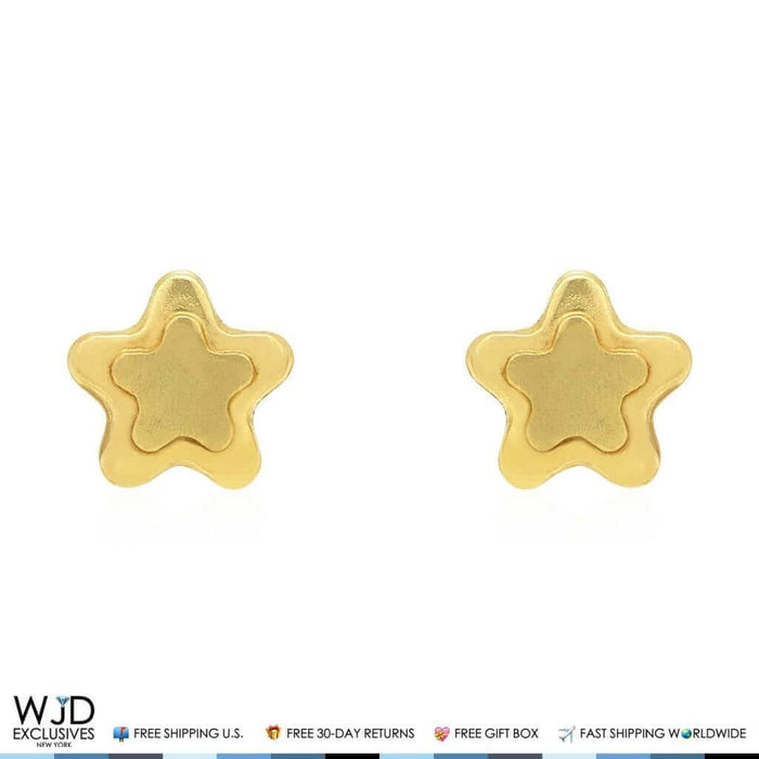 14K Yellow Gold Matte Star Baby Screw Back Stud Kids Earrings