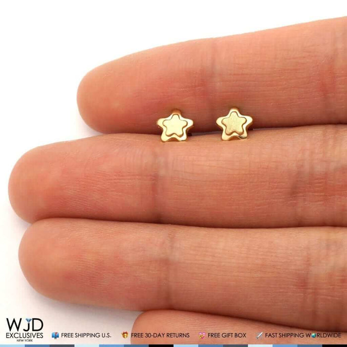 14K Yellow Gold Matte Star Baby Screw Back Stud Kids Earrings