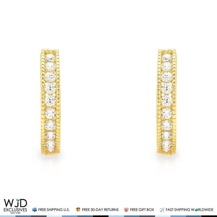 14K Yellow Gold One Row 0.40Ct CZ Small Huggie Hoop Earrings