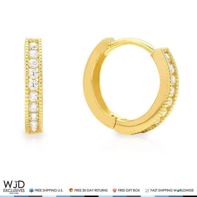 14K Yellow Gold One Row 0.40Ct CZ Small Huggie Hoop Earrings
