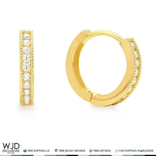 14K Yellow Gold One Row 0.40Ct Created Diamond Small Huggie Hoop Earrings