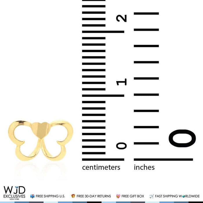 14K Yellow Gold Heart Butterfly Baby Screw-back Stud Kid Earrings