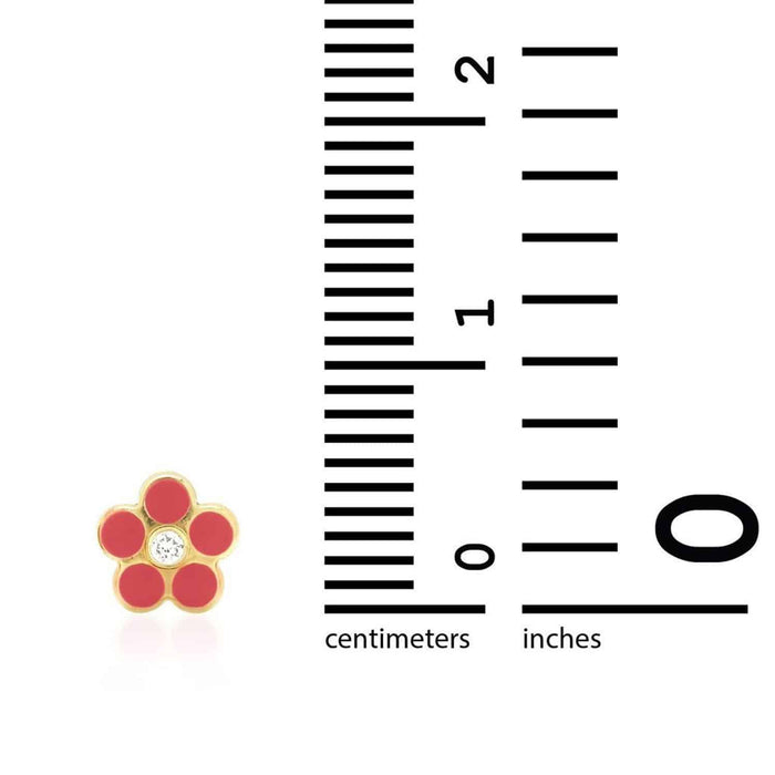 Kids 14K Gold Red Blue Green Pink Purple Yellow Zircon Flower Stud Earrings