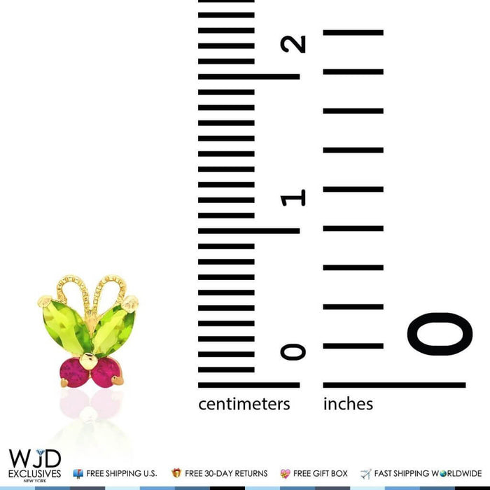 Kids 14K Gold Simulated Peridot Ruby Butterfly Baby Screw Back Stud Earrings