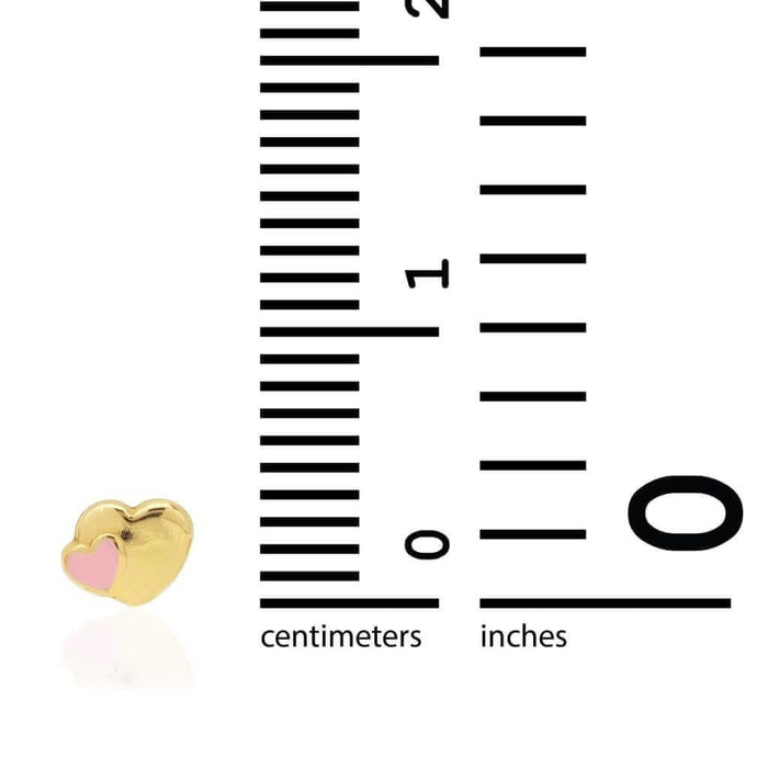 14K Yellow Gold Pink Enamel Heart Screw Back Stud Kid Earrings