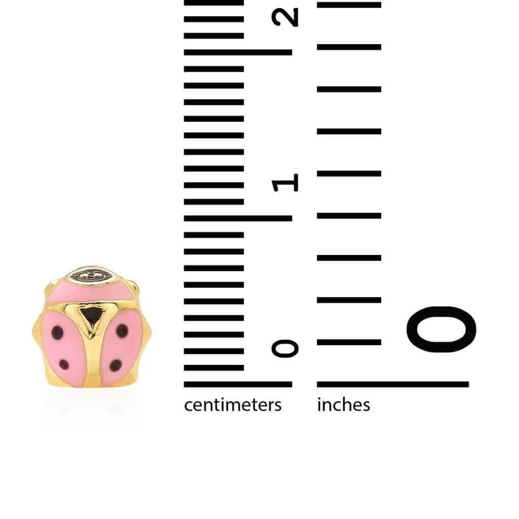 14K Yellow Gold Pink Enamel Ladybug Screw Back Stud Earrings 7mm