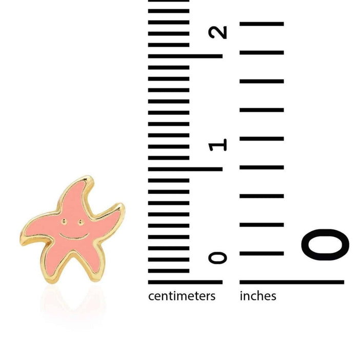 Kids 14K Yellow Gold Blue Pink Red Green Enamel Starfish Stud Earrings