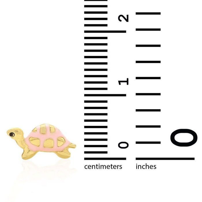 14K Yellow Gold Green Pink Red Blue Enamel Turtle Baby Screw Back Stud Earrings