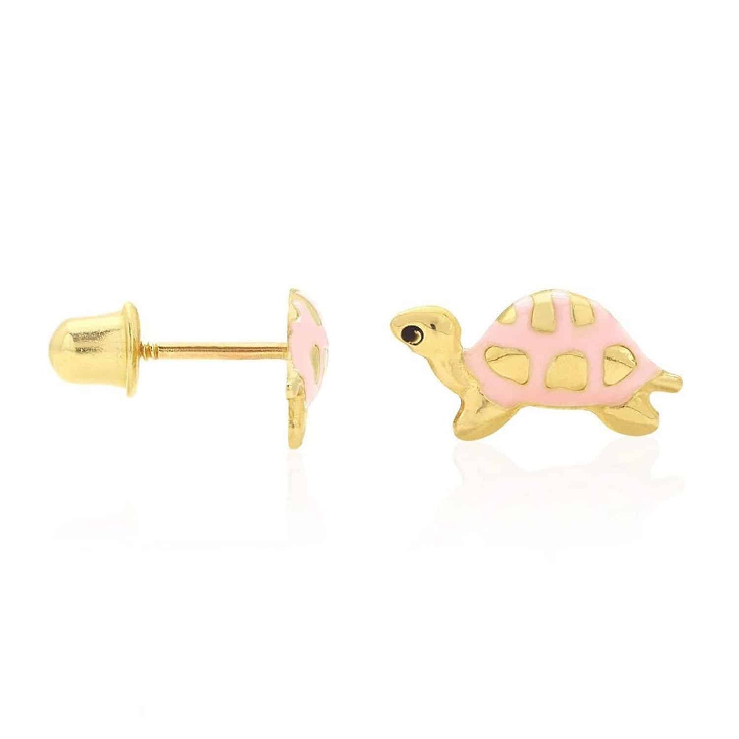 14K Yellow Gold Green Pink Red Blue Enamel Turtle Baby Screw Back Stud Earrings