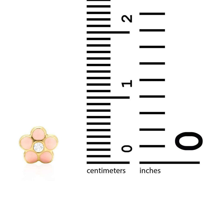 Kids 14K Gold Red Blue Green Pink Purple Yellow Zircon Flower Stud Earrings