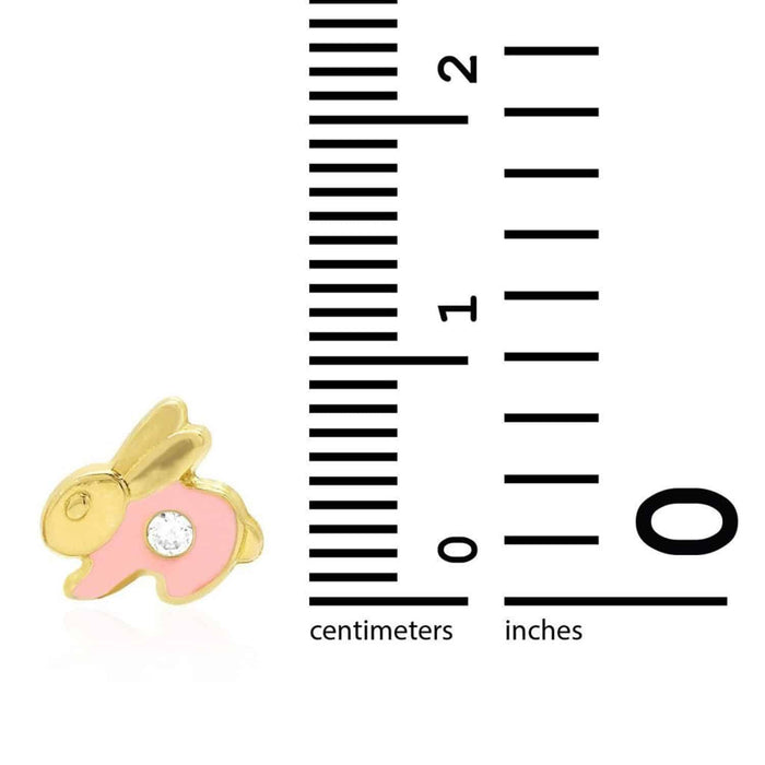 Kids 14K Gold CZ Enamel Rabbit Stud Earrings