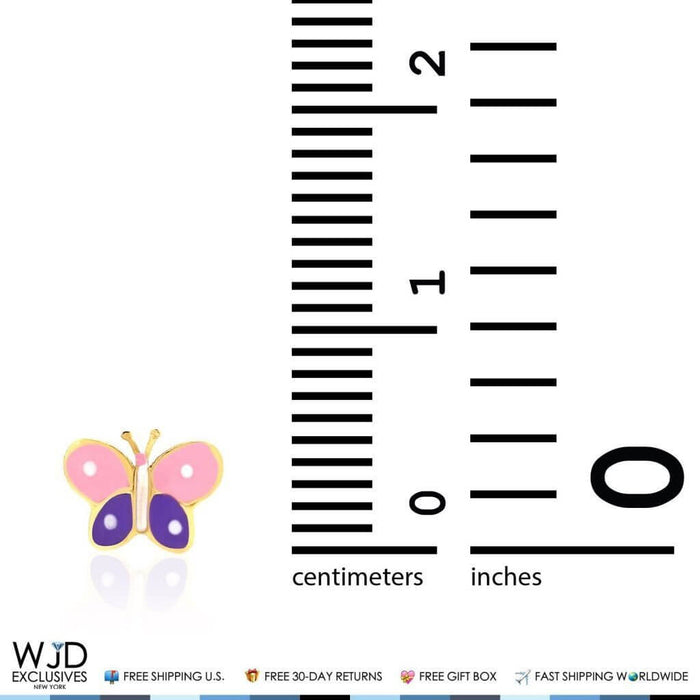 Kids 14K Yellow Gold Pink & Purple Enamel Butterfly Screw Back Stud Earrings