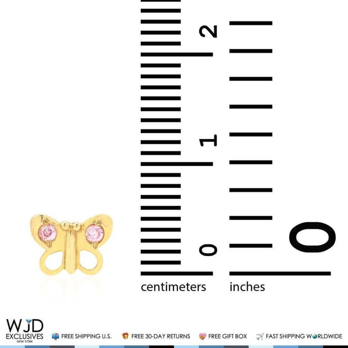 14K Yellow Gold Pink Tourmaline Butterfly Baby Screw Back Stud Earrings