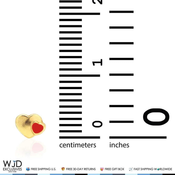 14K Yellow Gold Red Enamel Heart Baby Screw Back Stud Kid Earrings