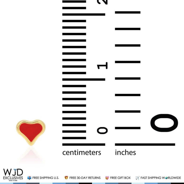 14K Yellow Gold Red Enamel Heart Baby Screw Back Stud Kid Earrings