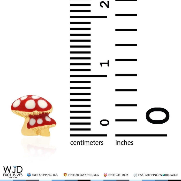 14K Yellow Gold Red Enamel Mushroom Baby Screw Back Stud Kid Earrings