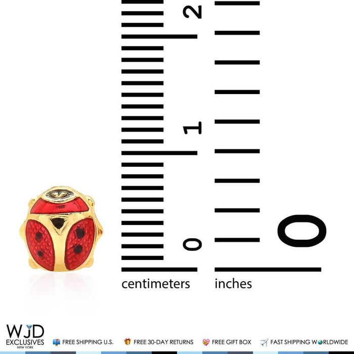 14K Yellow Gold Red Enamel Small Ladybug Screw Back Stud Earrings 6mm