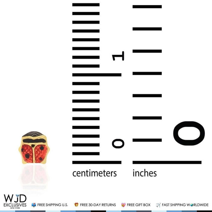 14K Yellow Gold Red Enamel Small Ladybug Screw Back Stud Kids Earrings 3mm