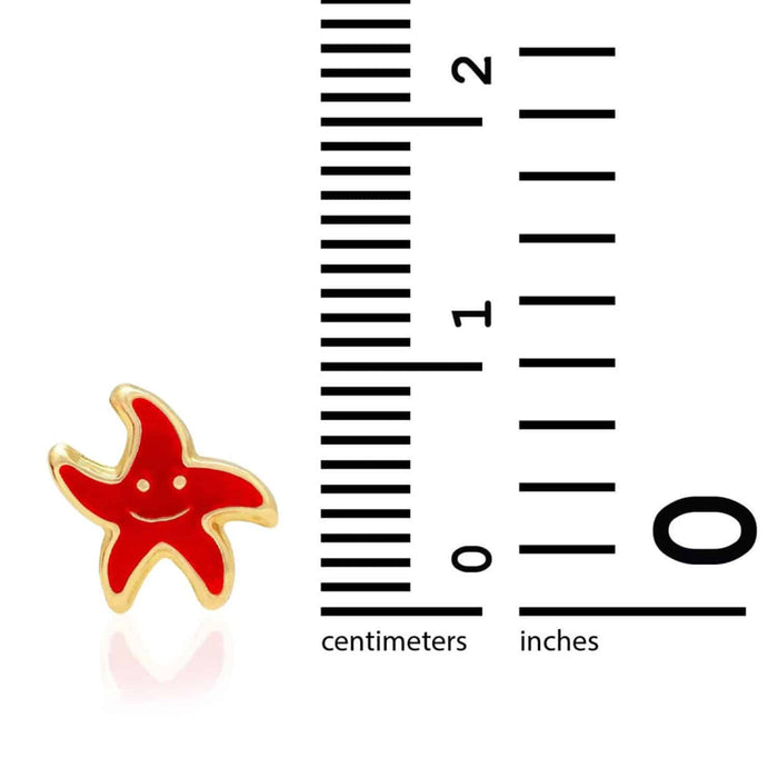 Kids 14K Yellow Gold Blue Pink Red Green Enamel Starfish Stud Earrings