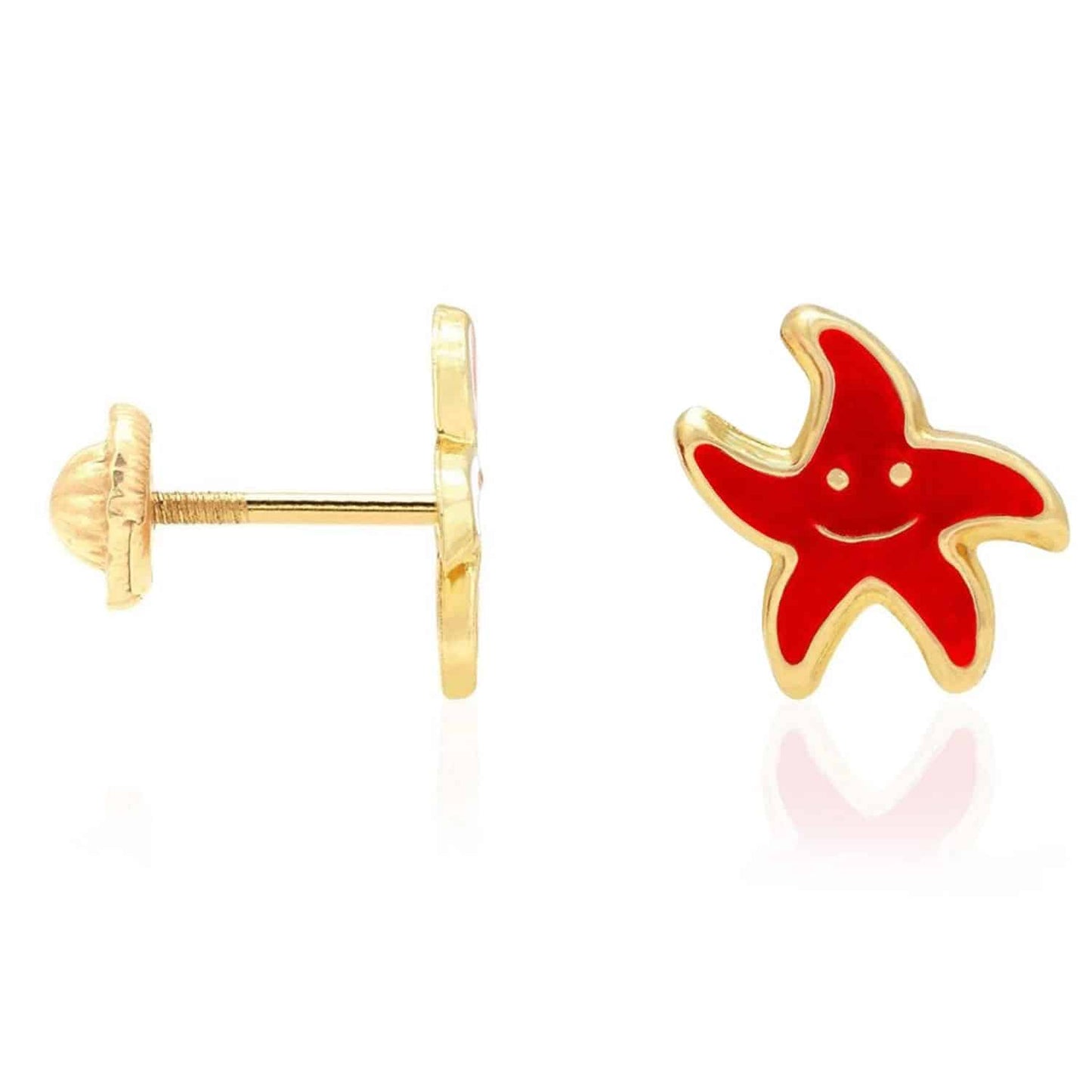 Kid's 14K Yellow Gold Blue Pink Red Green Enamel Starfish Stud Earrings