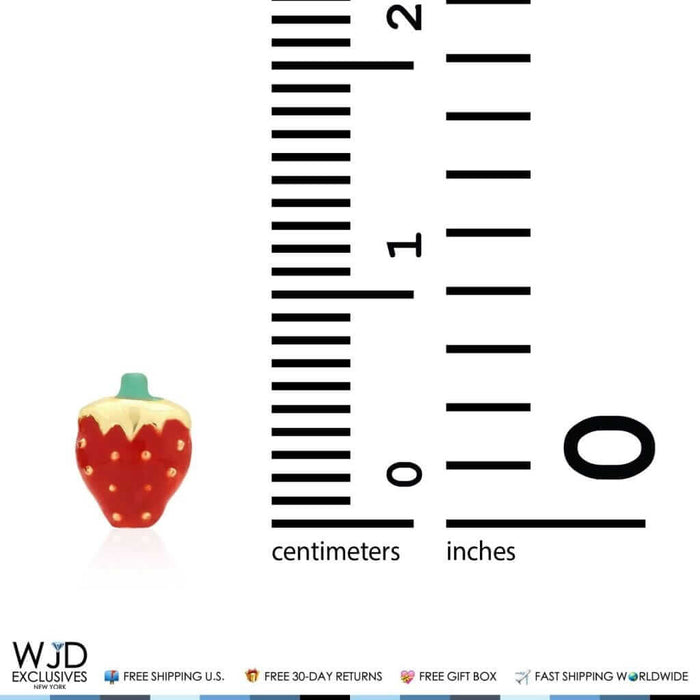 14K Yellow Gold Red Enamel Strawberry Baby Screw Back Stud Kid Earrings 6mm