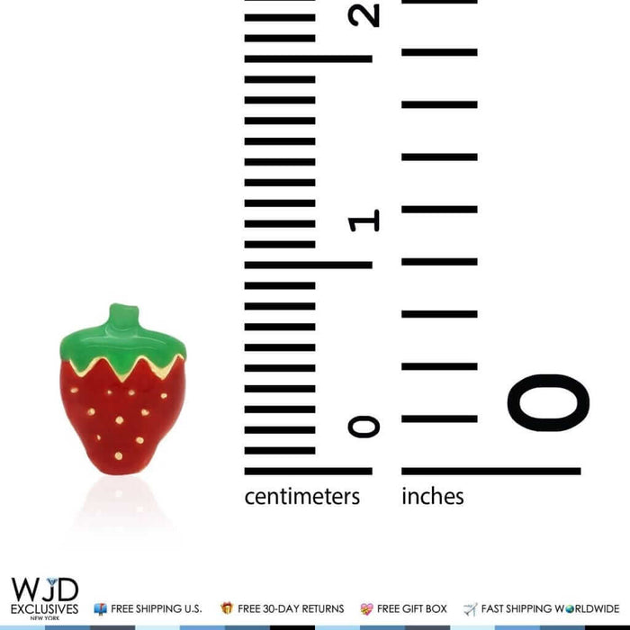 14K Yellow Gold Red Enamel Strawberry Baby Screw Back Stud Kid Earrings 8mm