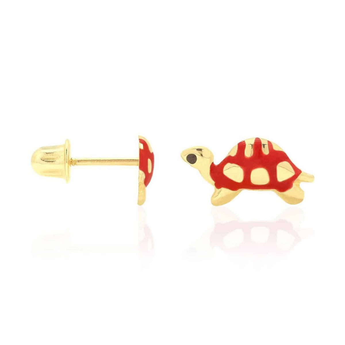 14K Yellow Gold Green Pink Red Blue Enamel Turtle Baby Screw Back Stud Earrings