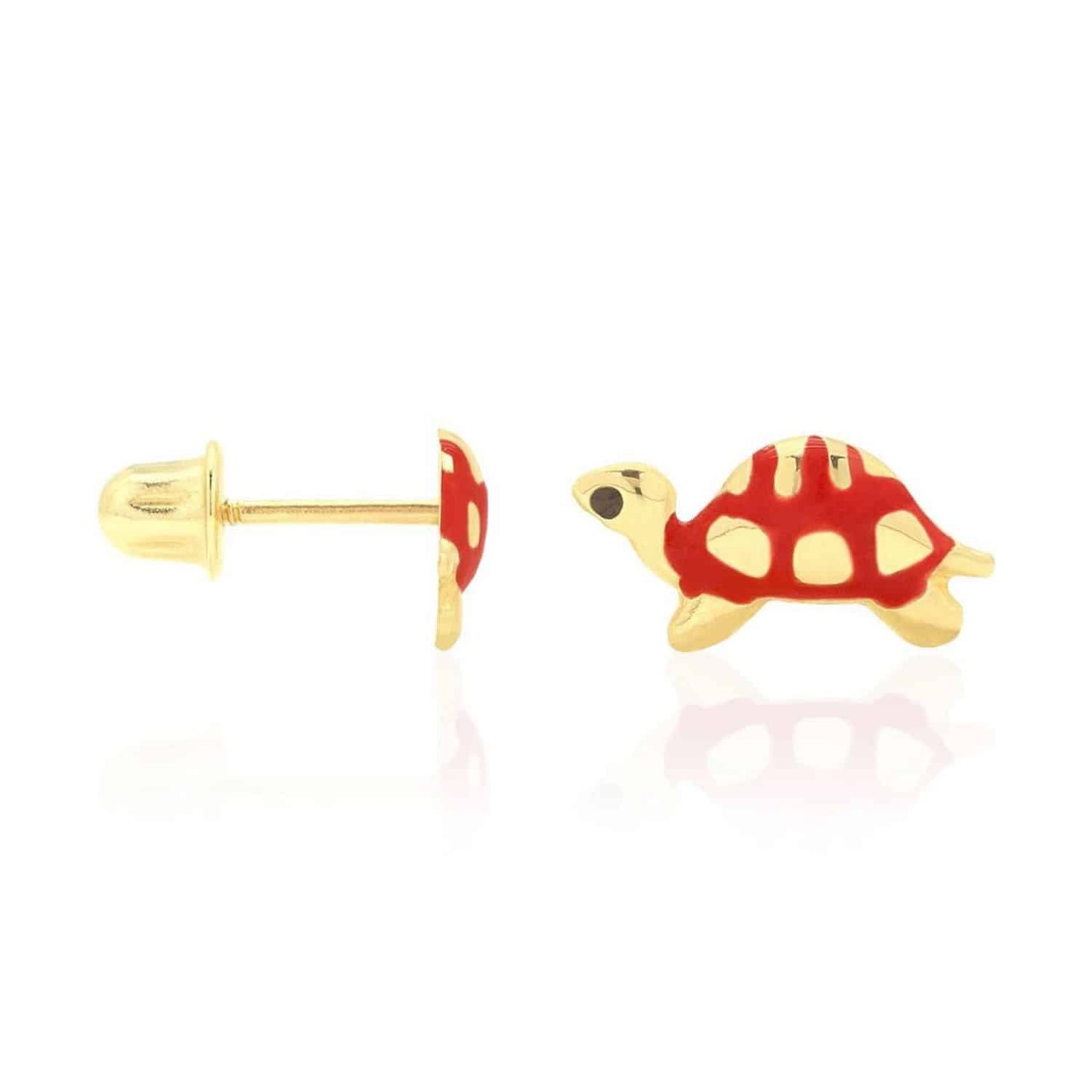 14K Yellow Gold Green Pink Red Blue Enamel Turtle Baby Screw Back Stud Earrings