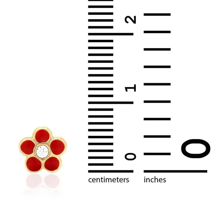 Kids 14K Gold Red Blue Green Pink Purple Yellow Zircon Flower Stud Earrings