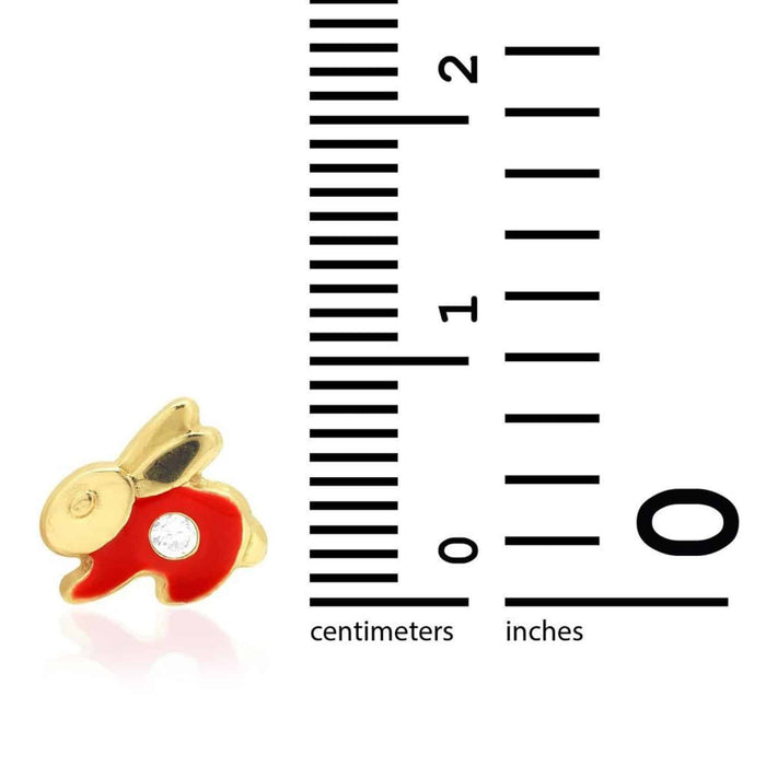 Kids 14K Gold CZ Enamel Rabbit Stud Earrings