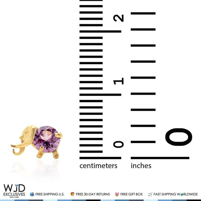 14K Yellow Gold Round Alexandrite Elephant Baby Screw Back Stud Earrings