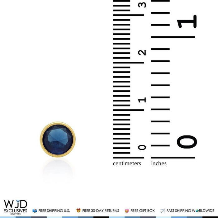 14K Gold Round Bezel Blue Simulated Sapphire Screw Back Stud Earrings 6mm Size